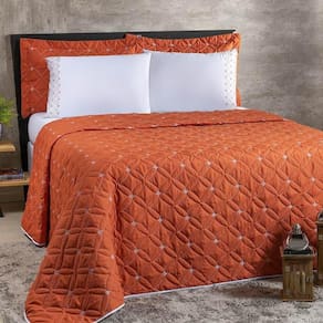 Cobre Leito King Ideale 200 Fios Bordado 6 Peças Terracota