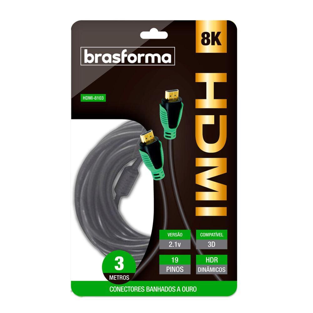 Cabo HDMI 3 Metros 2.1 8K 2160P HDMI-8103 Brasforma