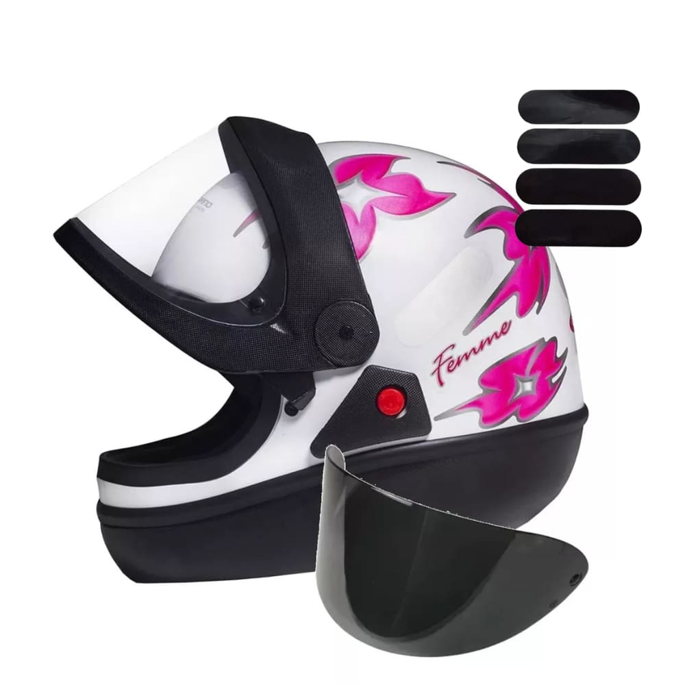 Capacete San Marino Femme Branco Mais Viseira Fumê E Adesivo Preto