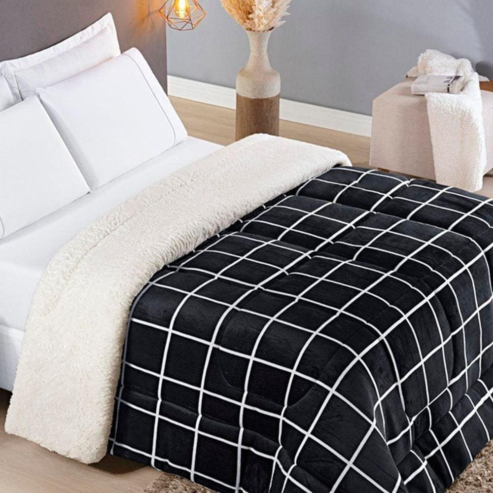Edredom Queen Coberdrom Sherpa-mantinha Austin 1 Peça Preto