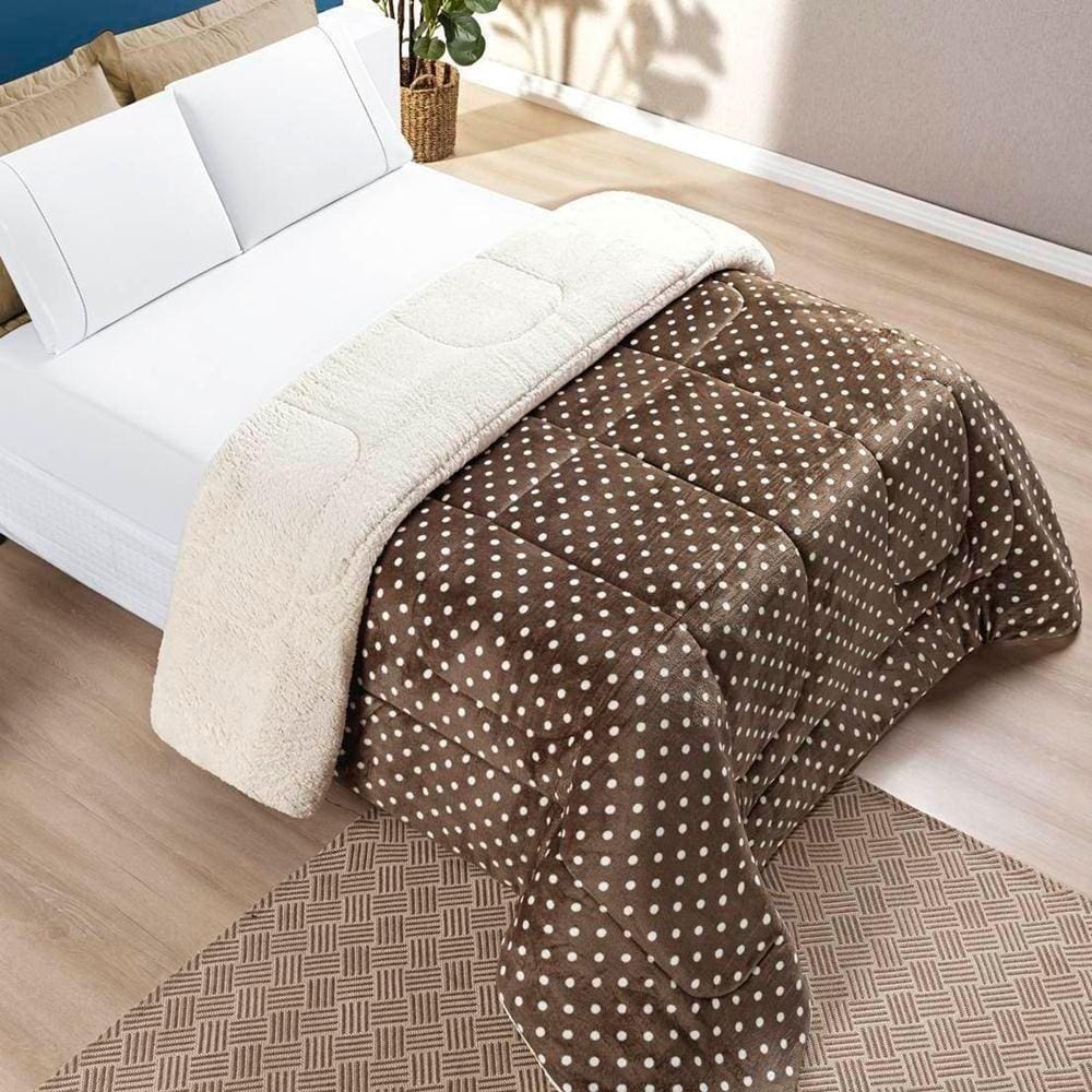 Edredom Casal Padrão Coberdrom Sherpa-mantinha Petit Poa 1 Peça Caqui