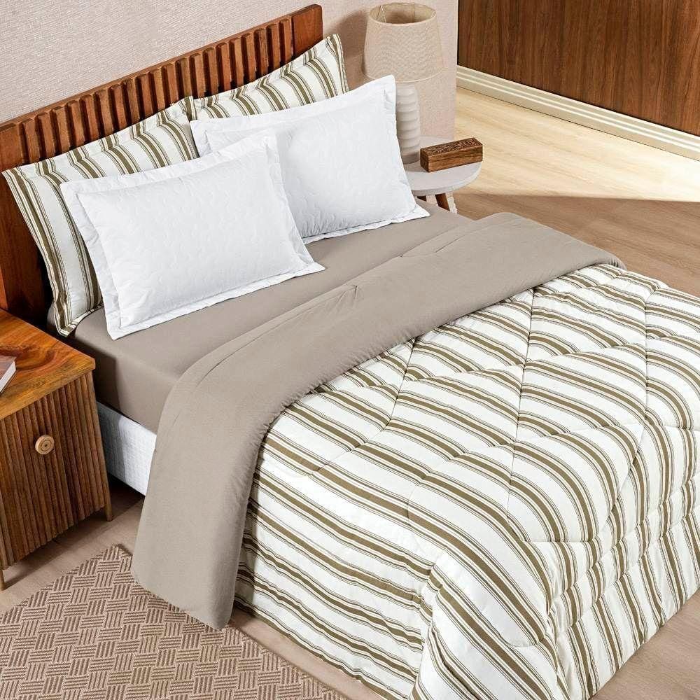 Edredom Casal Padrão Dupla Face Marim Malha 100% Algodão 1 Peça Caqui