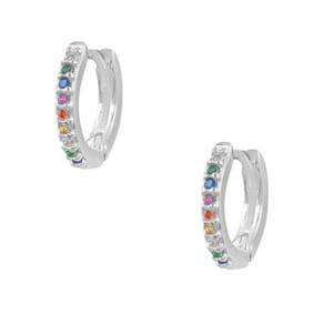 Brinco De Argola Prata 925 Feminino Cravejado Colorido