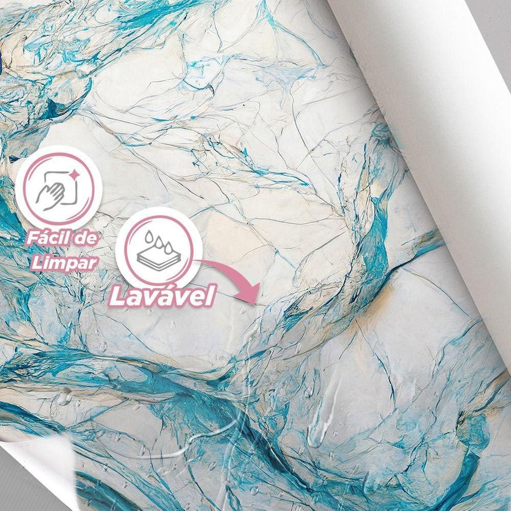 Papel De Parede Painel 3D Mármore Branco Azul Vinílico 3,5M