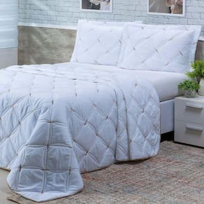Cobre Leito King Unique 200 Fios Bordado 3 Peças Branco
