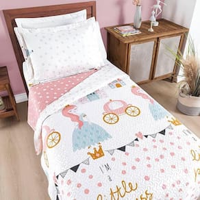 Colcha Solteiro Bouti Kids Dupla Face Estampado 2 Peças Litlle Princess