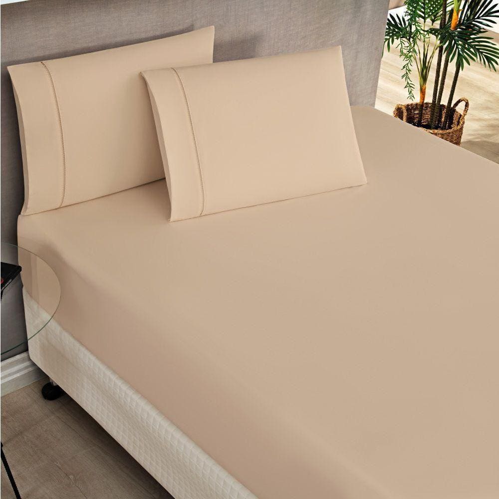 Jogo De Lençol Casal Padrão Elegance 180 Fios 3 Peças Caqui