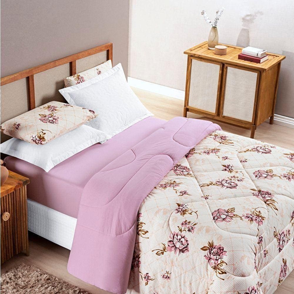 Edredom Queen Dupla Face Quality Malha 100% Algodão 1 Peça Rose