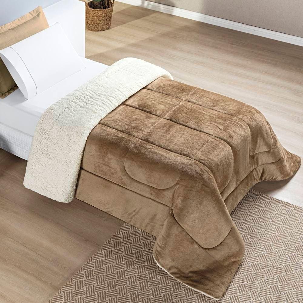 Edredom Solteiro Coberdrom Sherpa-mantinha Everest 1 Peça Caqui