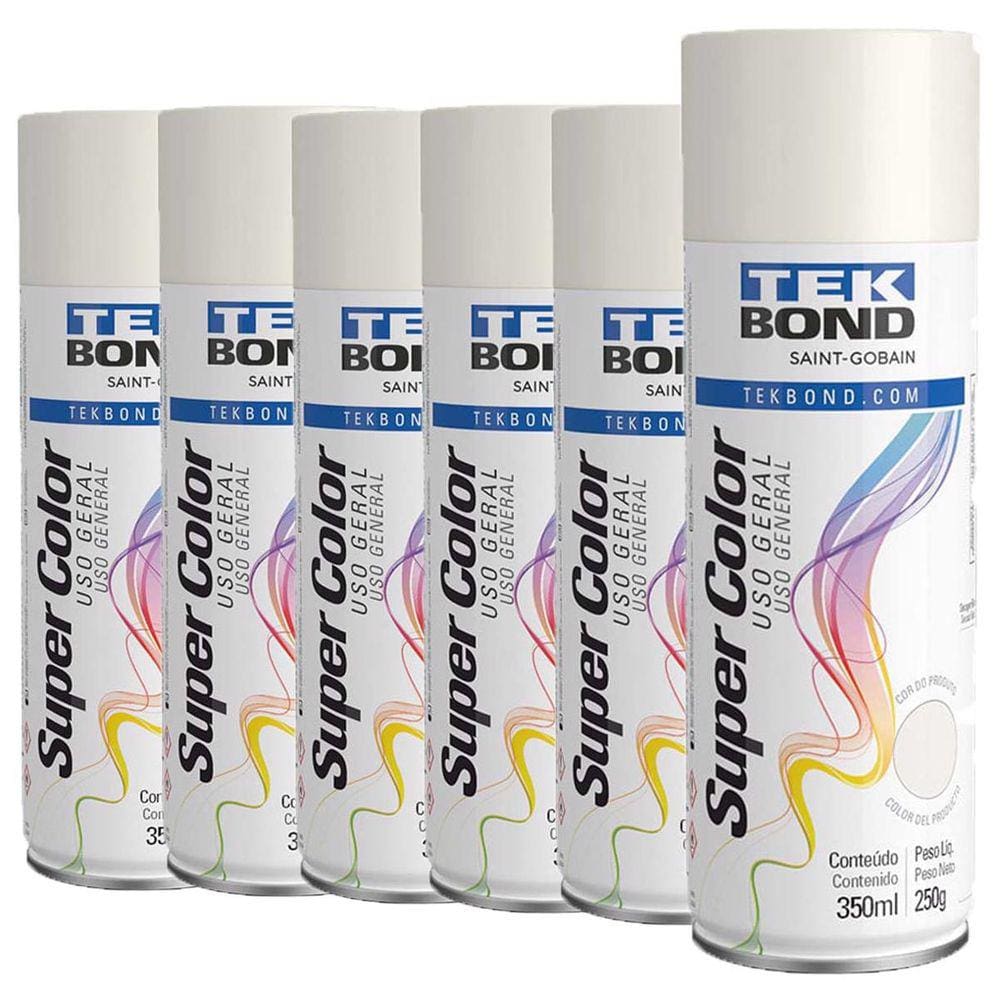 Kit com 6 Tintas Spray Branco Brilhante 350ml Tekbond