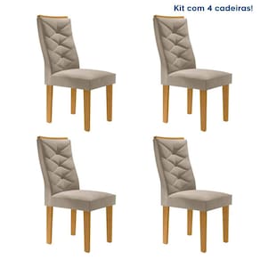 Conjunto 4 Cadeiras para Sala de Jantar Germany Espresso Móveis Cinamomo/Off White/Boucle Bege
