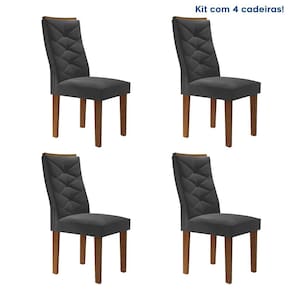 Conjunto 4 Cadeiras para Sala de Jantar Germany Espresso Móveis Chocolate/Off White/Boucle Cinza