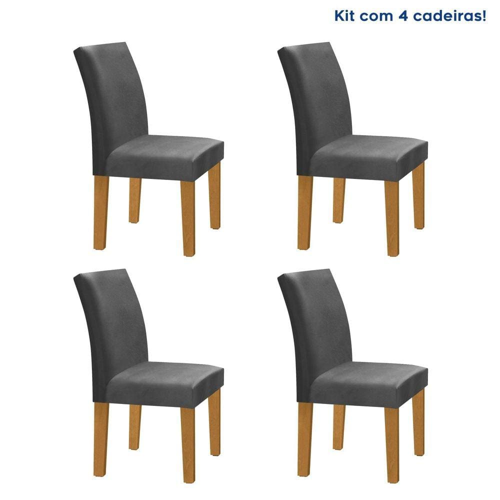 Kit 4 Cadeiras Estofadas Espanha Espresso Móveis Cinamomo/Off White/Cinza
