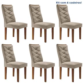 Conjunto 6 Cadeiras para Sala de Jantar Germany Espresso Móveis Chocolate/Off White/Boucle Bege