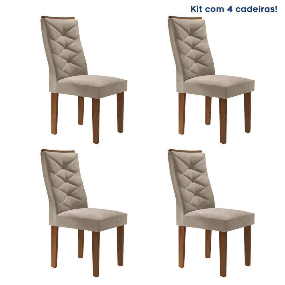 Conjunto 4 Cadeiras para Sala de Jantar Germany Espresso Móveis Chocolate/Off White/Boucle Bege