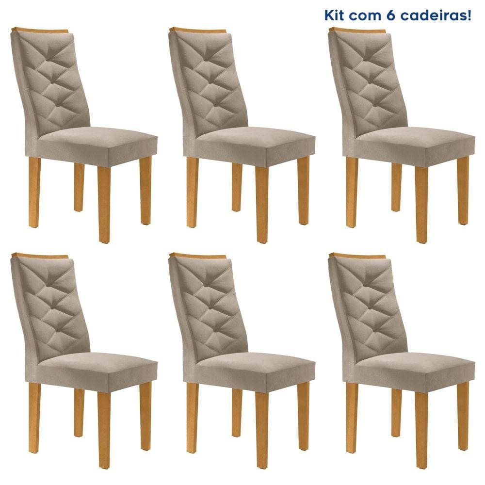 Conjunto 6 Cadeiras para Sala de Jantar Germany Espresso Móveis Cinamomo/Off White/Boucle Bege