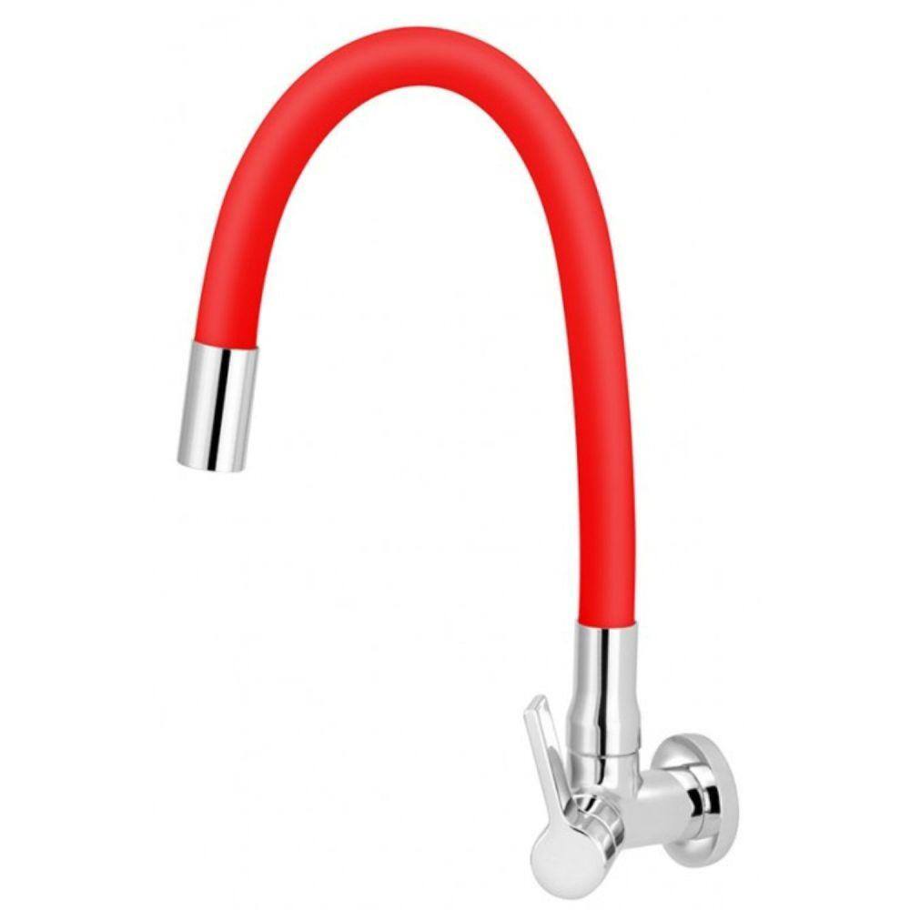 Torneira Cozinha Parede Bica Articulada Vermelha Versata Vermelho