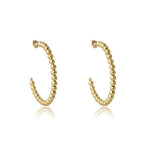Brinco Argola Grande De Bolinha Dourada Folheado Em Ouro 18K