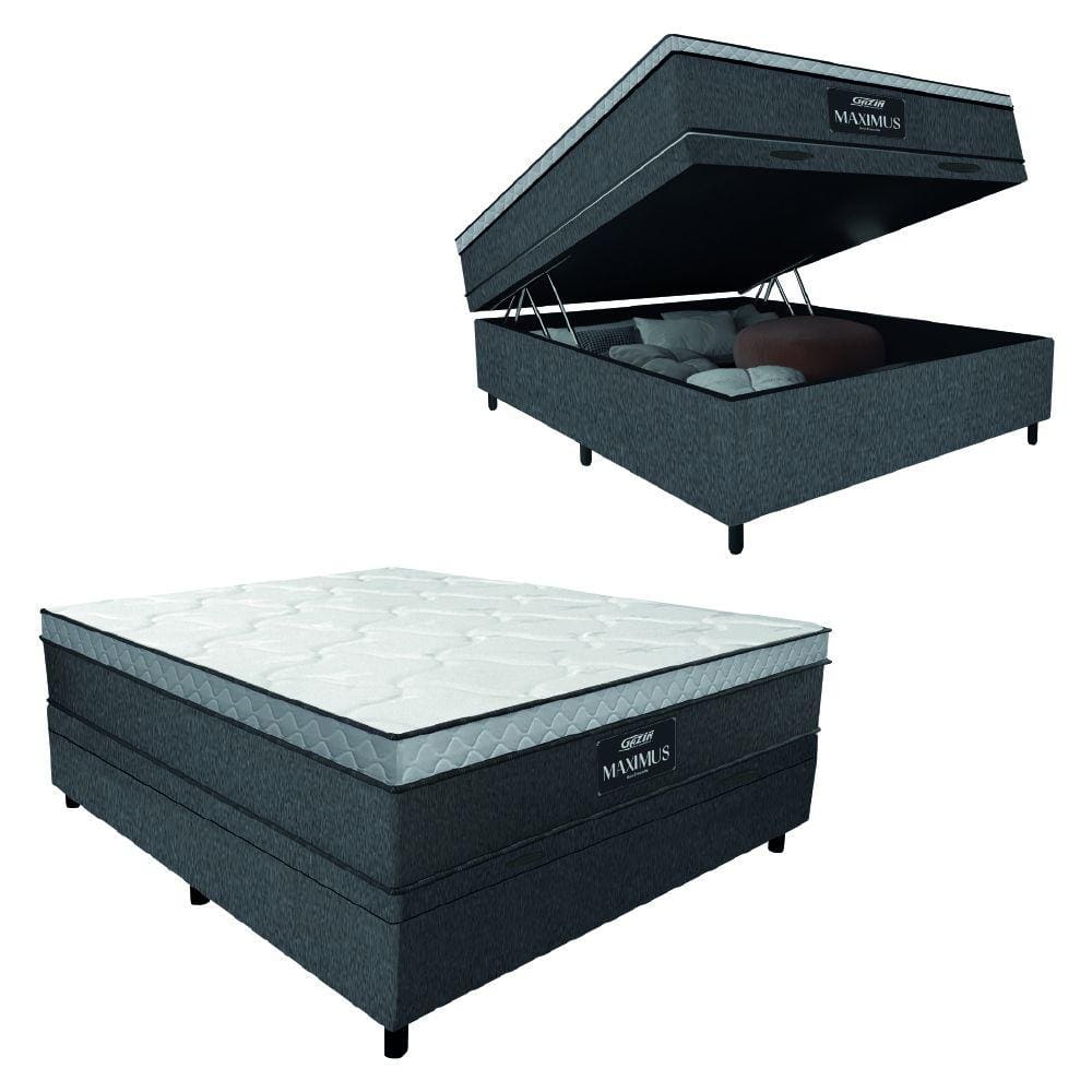 Cama Box Baú Casal Colchão Gazin Maximus Molas Ensacadas 138x188x65cm Linho Grafite / Preto - Suporta até 120kg por Pessoa