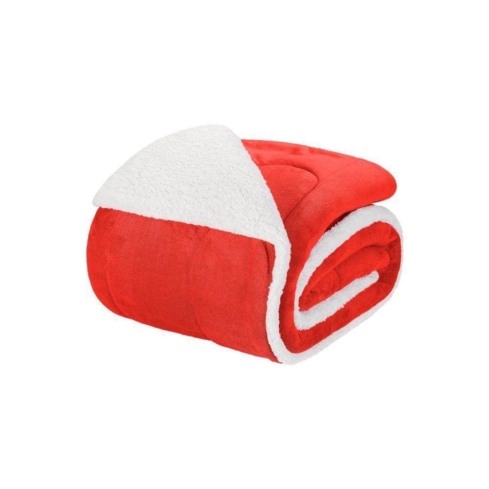 Edredom Queen Coberdrom Noruega Sherpa-mantinha 1 Peça Vermelho