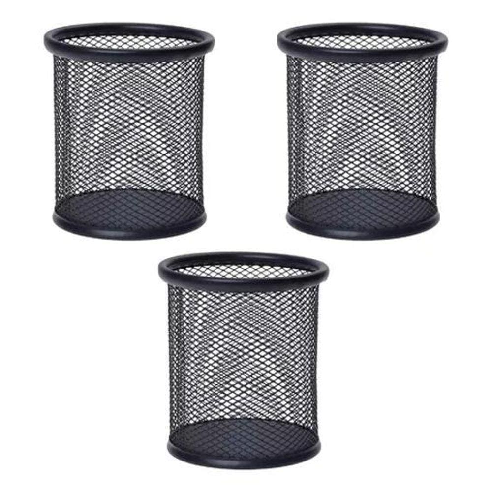 Kit 3 Porta Lápis E Clips Para Mesa De Escritório - Redondo