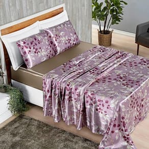 Jogo De Lençol Casal Padrão Alya Cetim Estampado 4 Peças Rosa Esplendor