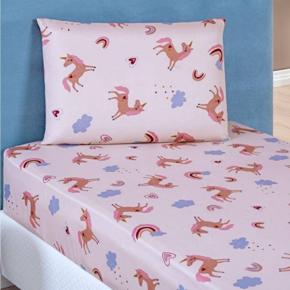Jogo De Lençol Solteiro Bouti Kids Estampado 2 Peças Unicornio