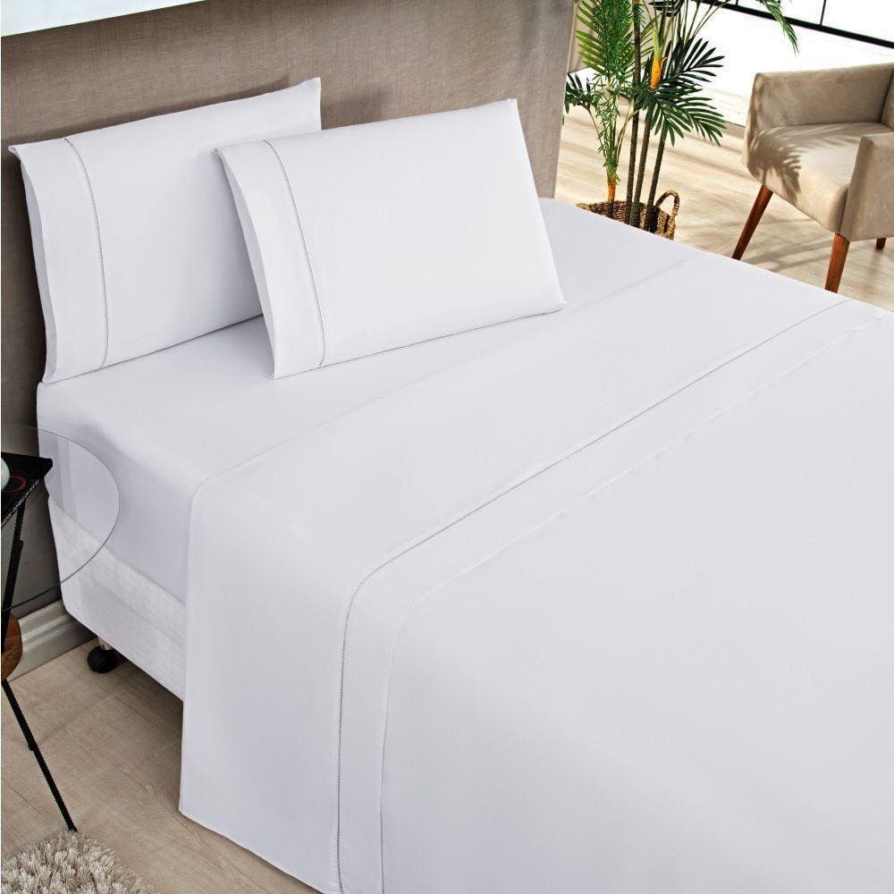 Jogo De Lençol Solteiro Elegance 180 Fios 3 Peças Branco