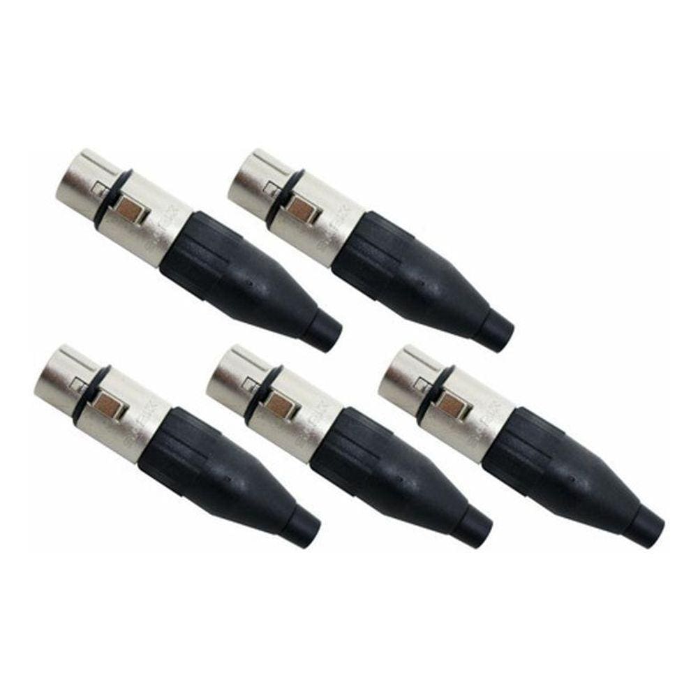 Kit 5 Conector Xlr Canon Femea Niquelado Sa2X