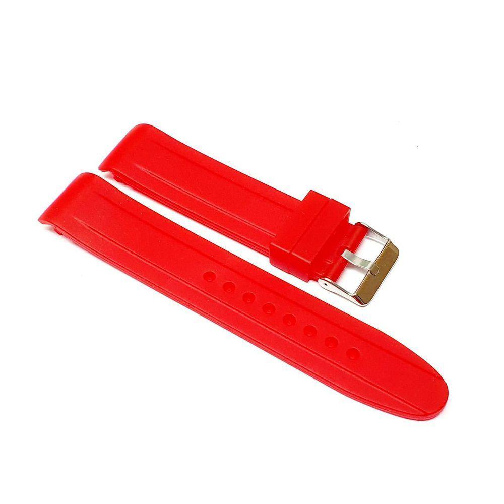 Pulseira Relógio Em Silicone Terminal Curvo 22Mm Vermelho