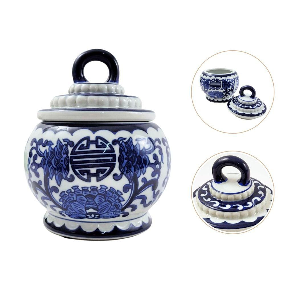Potiche Azul E Branco Daca 17X16Cm Pote Porcelana Decoração