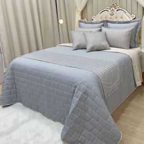 Cobre Leito Queen Picasso Dupla Face Com Almofadas E Xale 10 Peças Prata