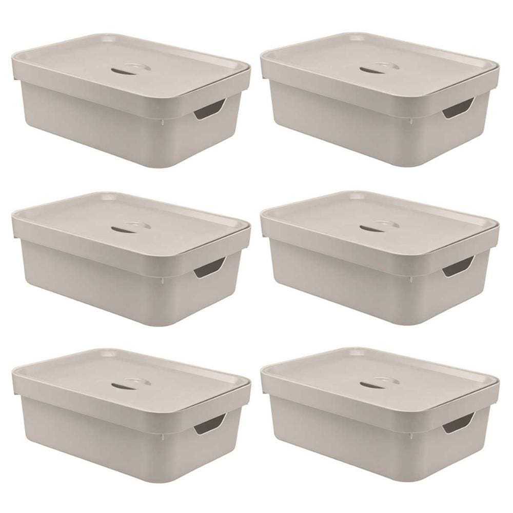 6x Caixa Plastica Multiuso Organizadora 10,5L OU Cube Bege