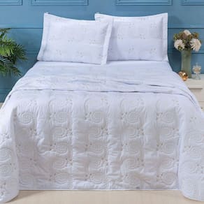 Cobre Leito King Mistral Percal 200 Fios Bordado 3 Peças Branco