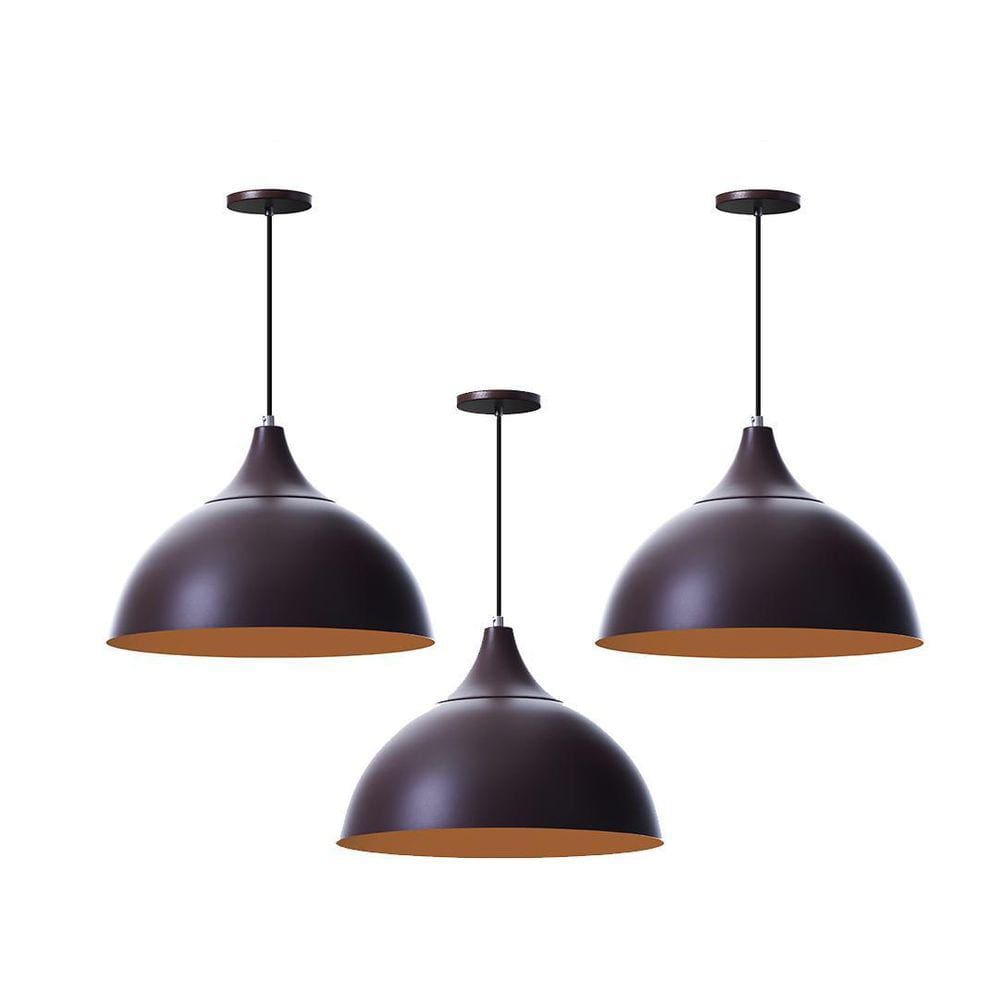 Kit 3 Pendentes Meia Lua Marrom Cobre 40Cm Chapéu Marrom