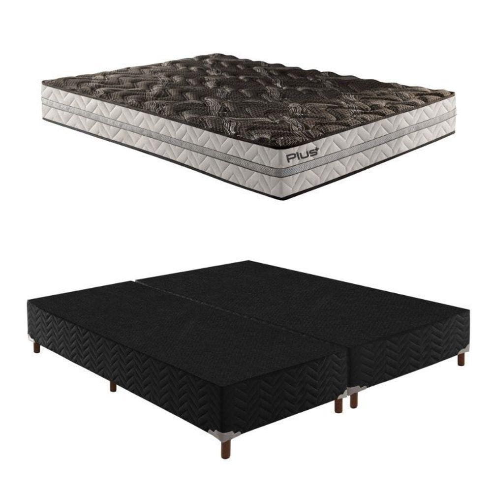 Box Queen Íris 42x158x198cmcom Colchão Queen Unique D33 Plus Duoface 20x158x198cm Preto Elegancy
