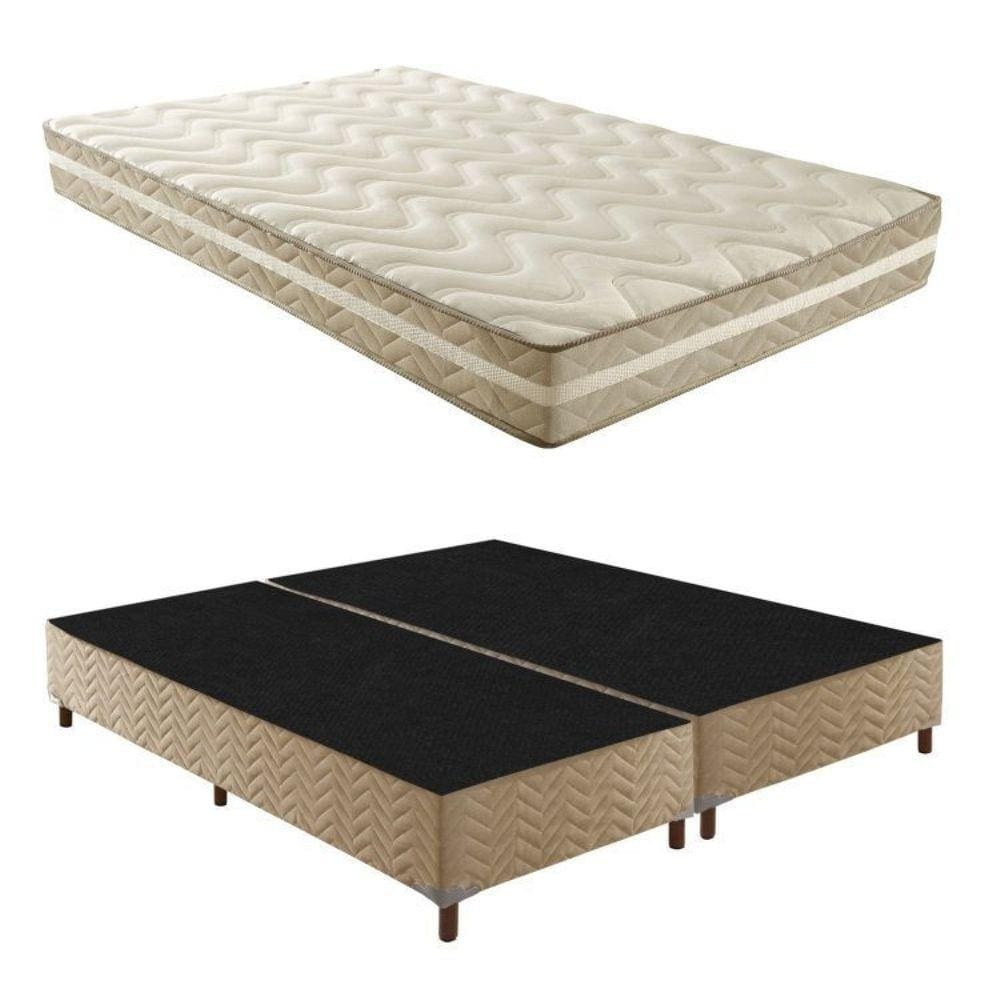 Box Queen Florença 42x158x198cmcom Colchão Queen Unique D33 Plus Duoface 25x158x198cm Rustico Bege