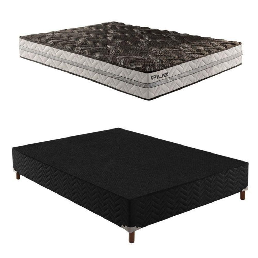 Box Casal Íris 42x138x188cmcom Colchão Casal Unique D33 Plus Duoface 20x138x188cm Preto Elegancy