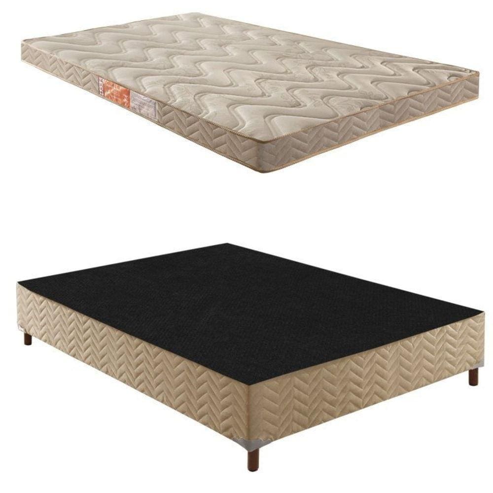 Box Casal Júlia 42x138x188cmcom Colchão Casal Unique D33 Duoface 14x138x188cm Rustico Bege