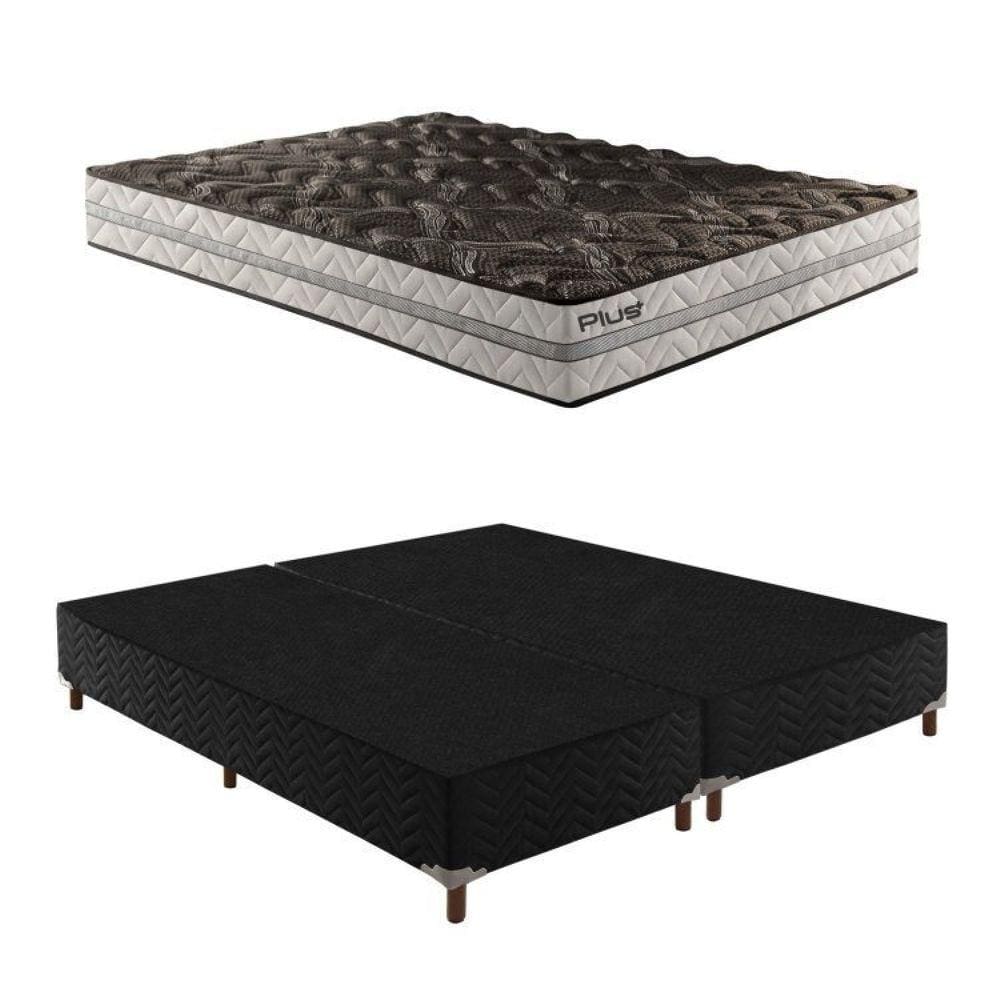 Box Queen Íris 42x158x198cmcom Colchão Queen Unique D33 Plus Duoface 18x158x198cm Preto Elegancy