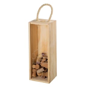 Caixa Porta Rolhas de Madeira Pinus para 1 Garrafa Presente