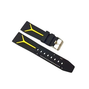 Pulseira Para Relogio Pulso Silicone 22Mm Preta E Amarelo