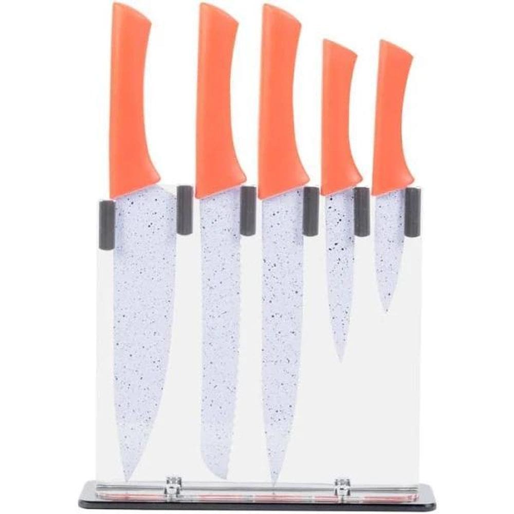 Conjunto Facas Suporte Gourmet Coral Inox/Acrílico 6Pç Wincy