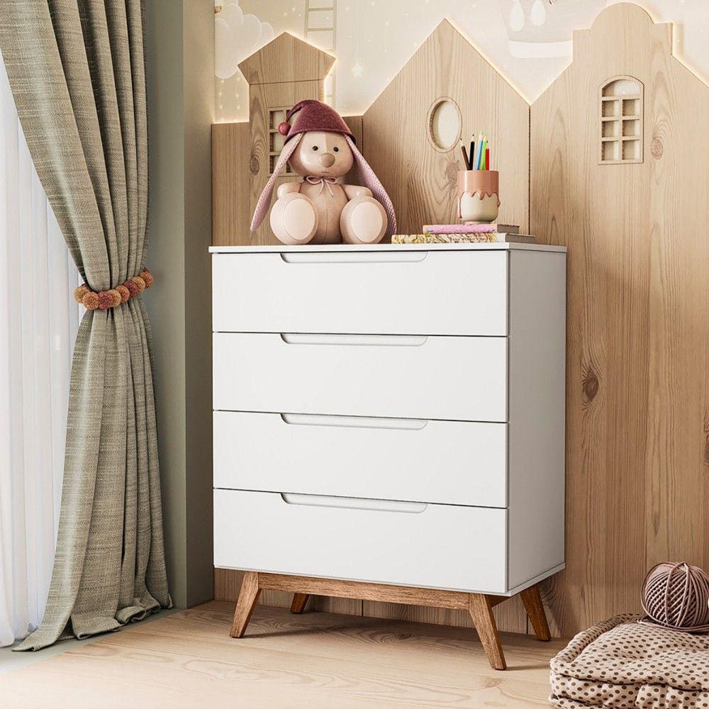 Cômoda Infantil Retrô com 4 Gavetas Alpi - Branco