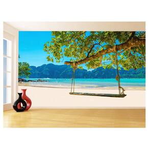 Papel De Parede 3D Praia Mar Balanço Na Árvore 3,5M Npr278
