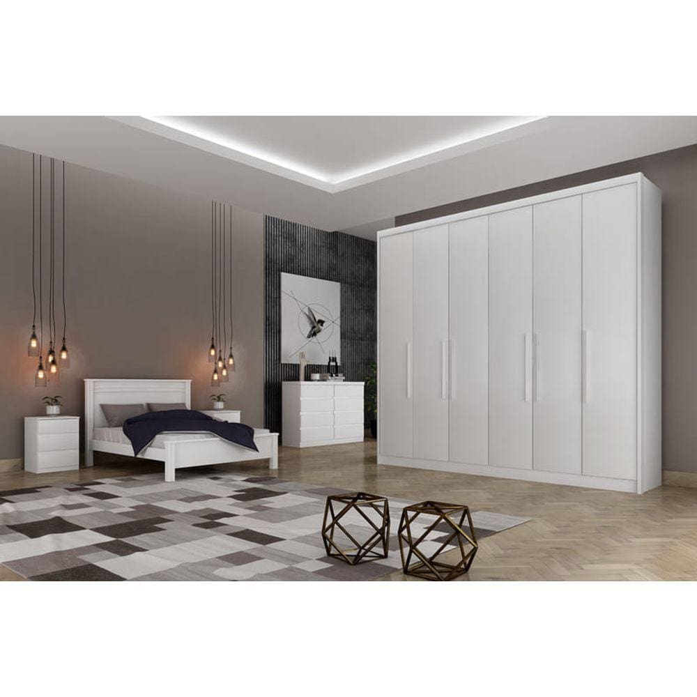 Guarda Roupa Casal 6 Portas 8 Gavetas - Santoro-Branco - Móveis Novo Horizonte