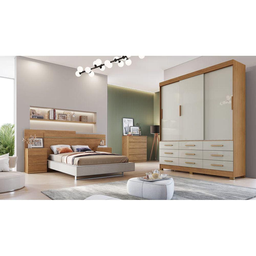 Guarda Roupa Solteiro 3 Portas 9 Gavetas - Buriti-Cumaru/Fendi - Móveis Novo Horizonte