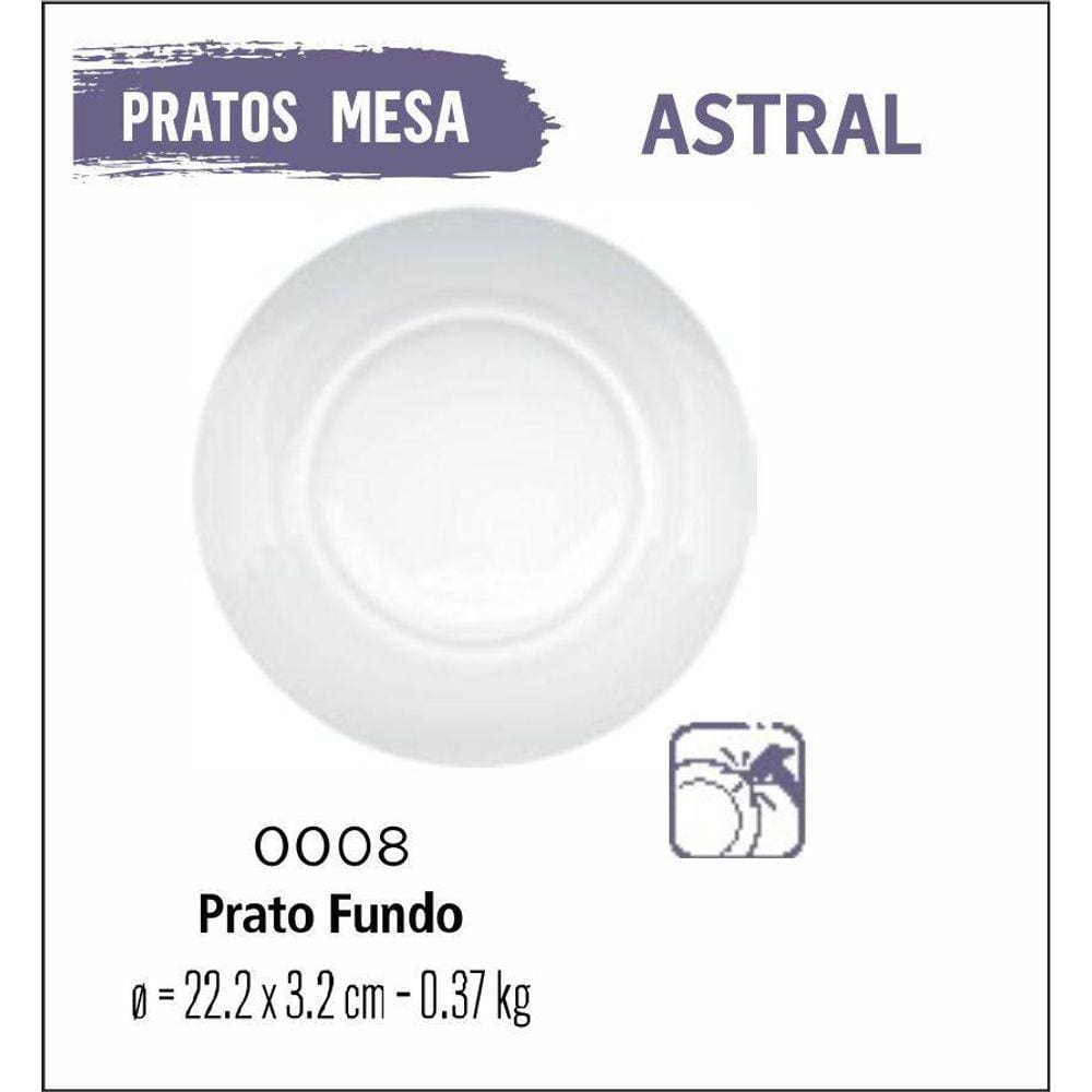 Jogo De Prato Astral 06 Pratos Fundo - 23Cm Vidro