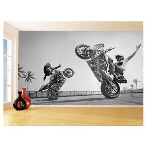 Papel De Parede 3D Moto Grau Empinando Manobra 3,5M Bkm42