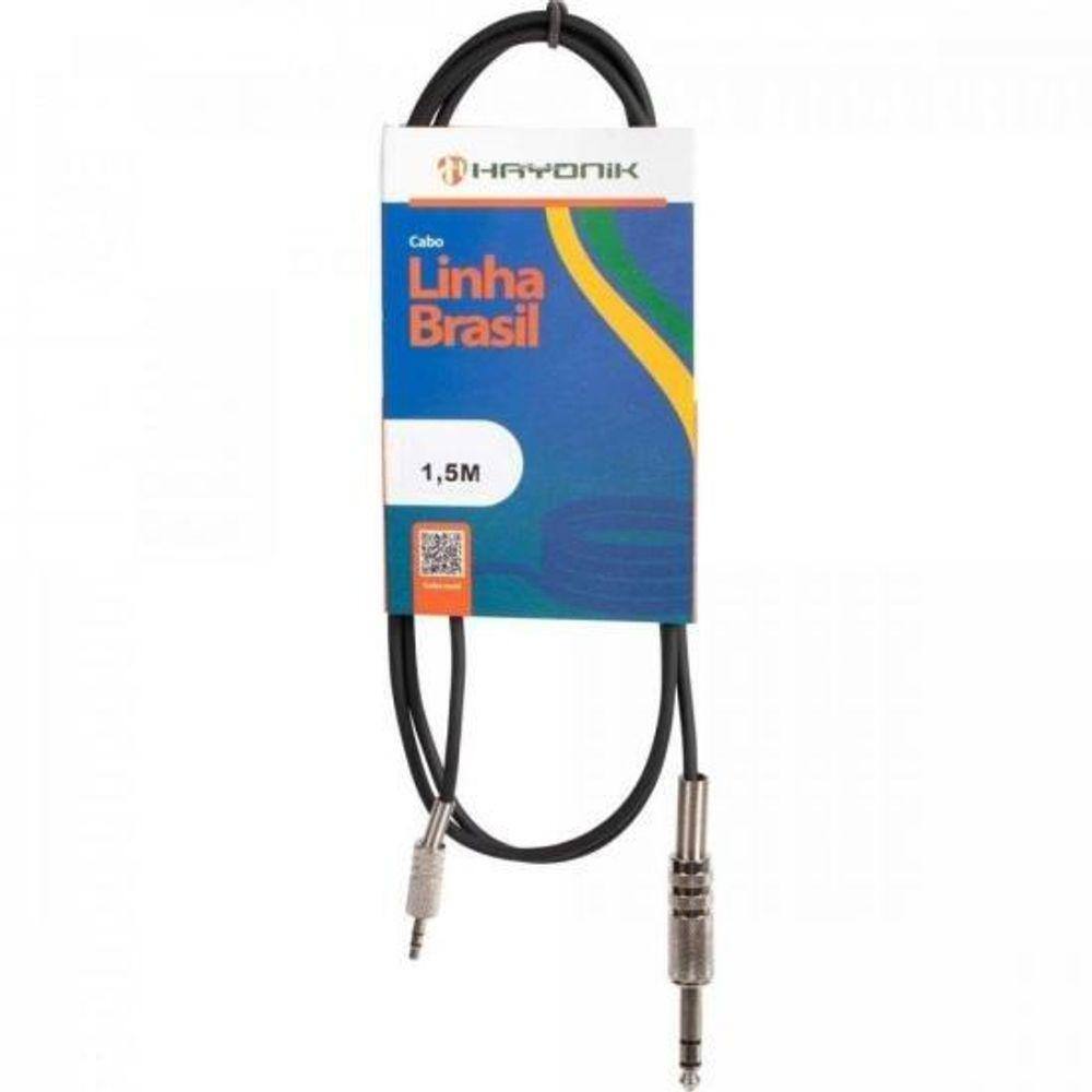 Cabo de Áudio Linha Brasil P2 Estéreo X P10 Estéreo 1,5m Preto Hayonik [F003]